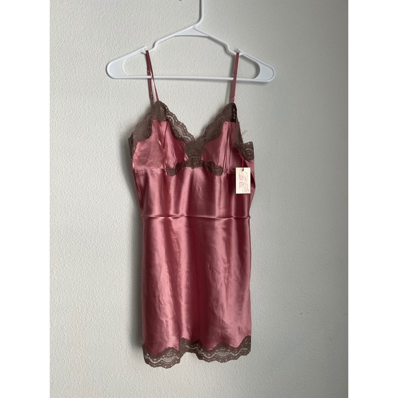 Gold Hawk Dresses & Skirts - Gold Hawk Cameo Pink Silk Mini Slip Dress Lace Trim Lingerie S